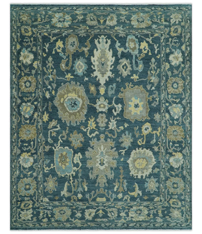 Antique look Blue, Ivory and Olive Hand Knotted Traditional Oushak wool rug - The Rug Decor