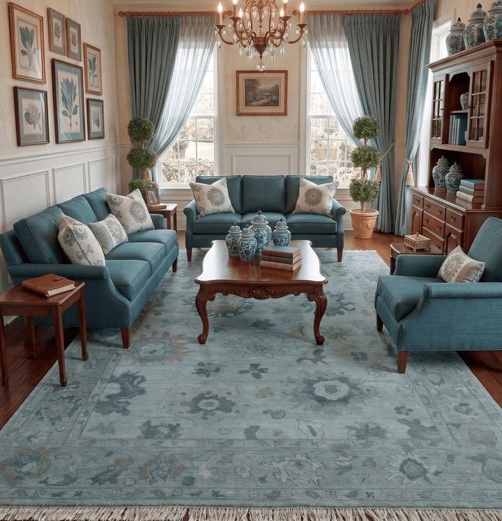 Antique look Bluish Gray Hand knotted Traditional Oushak Multi Size wool area Rug - The Rug Decor