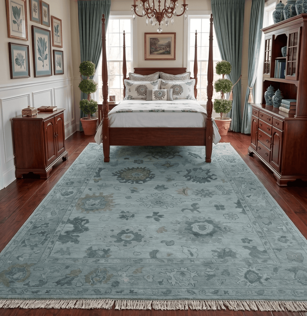 Antique look Bluish Gray Hand knotted Traditional Oushak Multi Size wool area Rug - The Rug Decor