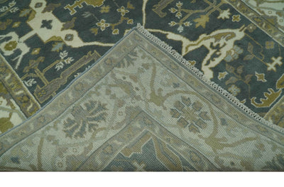 Antique look Charcoal, Ivory and Olive 6x9 Hand Knotted Traditional Oriental Oushak wool rug - The Rug Decor