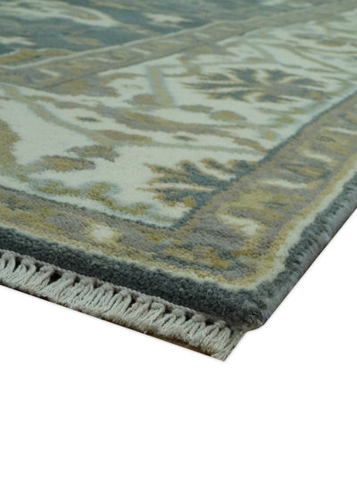 Antique look Charcoal, Ivory and Olive 6x9 Hand Knotted Traditional Oriental Oushak wool rug - The Rug Decor