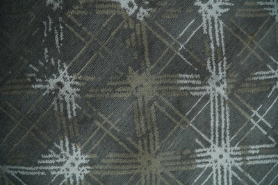 Antique look Charcoal, Ivory and Olive Geometrical Stripes Pattern Hand knotted 6x9 wool and Art Silk Area Rug - The Rug Decor