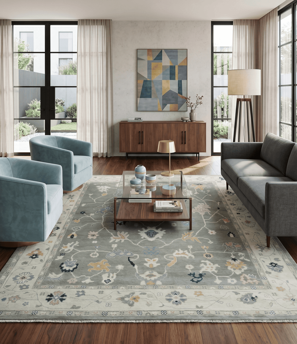 Antique look Gray and Beige Traditional Oushak Custom Made Wool Area Rug - The Rug Decor