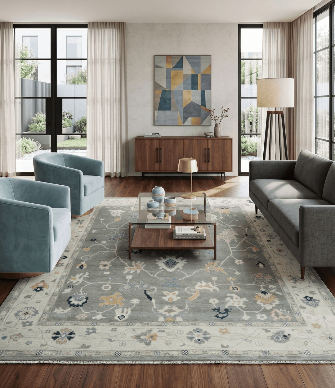 Antique look Gray and Beige Traditional Oushak Custom Made Wool Area Rug - The Rug Decor