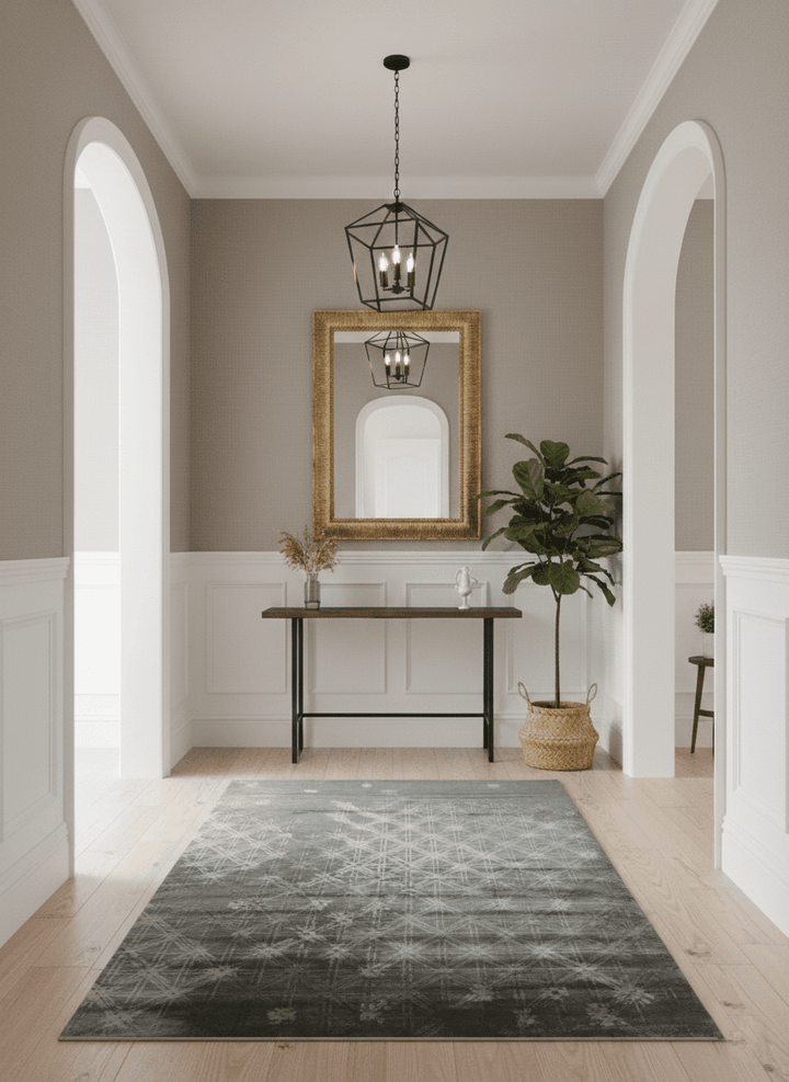 Antique look Gray and Ivory Geometrical Stripes Pattern Hand loom Viscose wool Area Rug - The Rug Decor