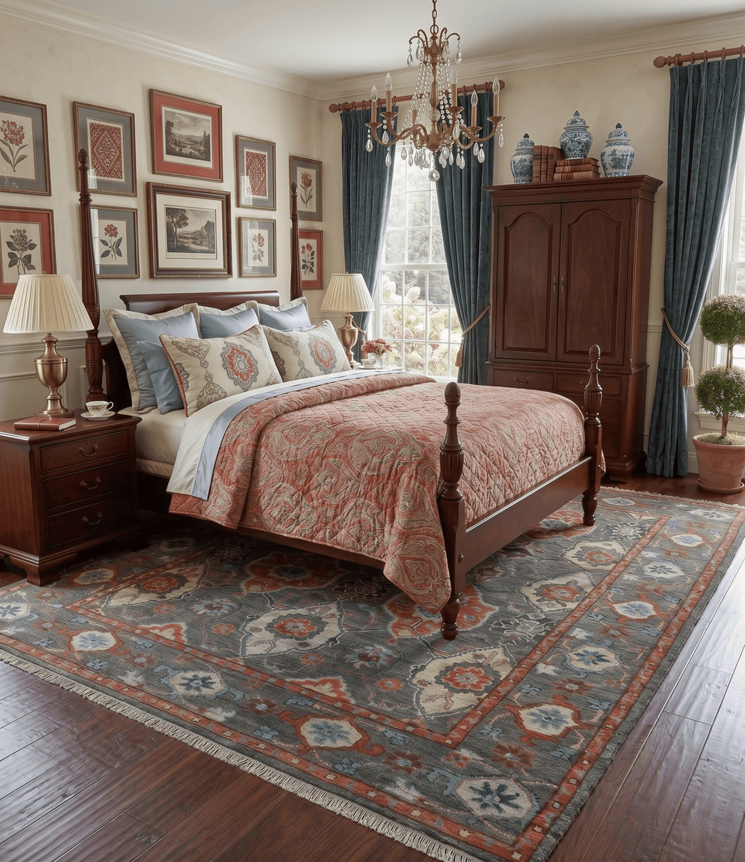 Antique look Gray And Rust Hand knotted Traditional Oushak Multi Size Area Rug - The Rug Decor