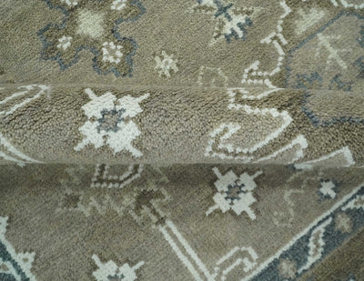 Antique look Grayish-Green and Ivory Hand Knotted Traditional Heriz Custom Made wool Area Rug - The Rug Decor