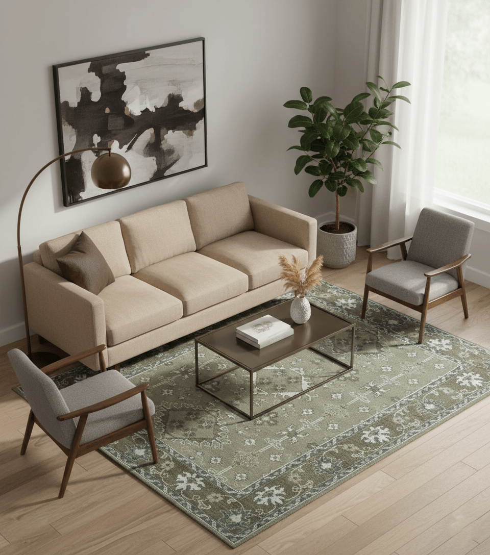 Antique look Grayish - Green and Ivory Hand Knotted Traditional Heriz Custom Made wool Area Rug - The Rug Decor