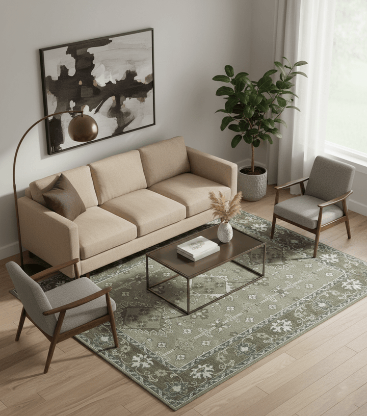 Antique look Grayish - Green and Ivory Hand Knotted Traditional Heriz Custom Made wool Area Rug - The Rug Decor