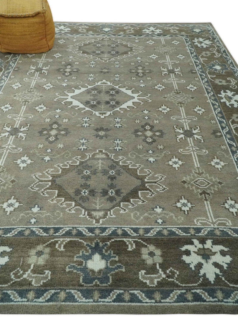 Antique look Grayish-Green and Ivory Hand Knotted Traditional Heriz Custom Made wool Area Rug - The Rug Decor