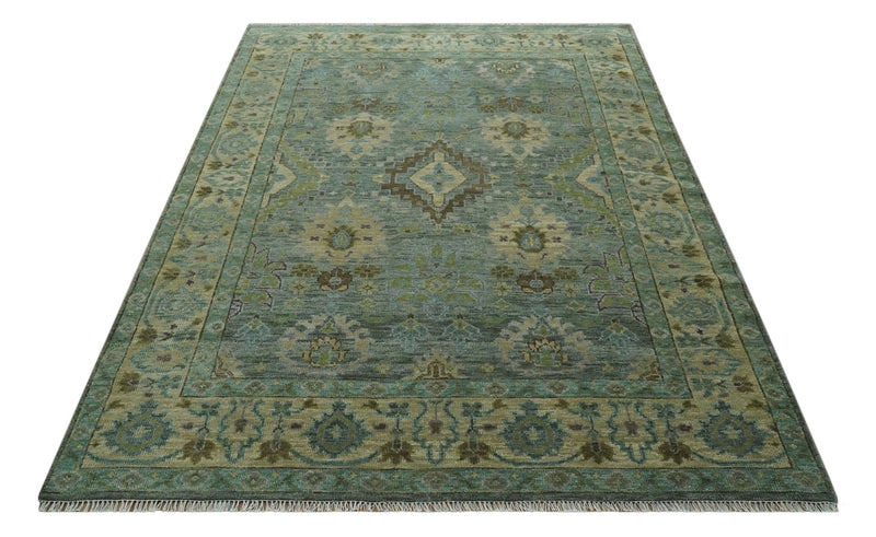 Antique look Green and Olive Hand Knotted Traditional Oushak 9x12 wool area rug - The Rug Decor