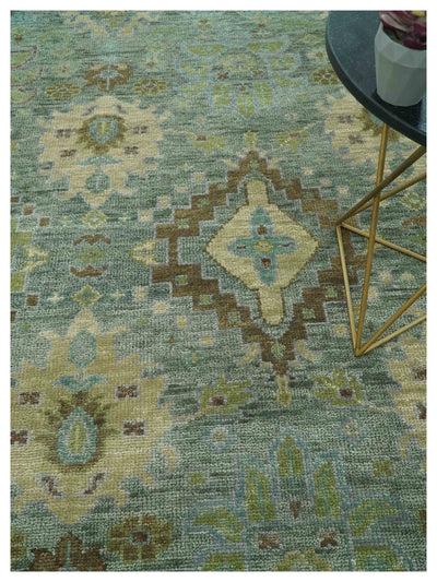 Antique look Green and Olive Hand Knotted Traditional Oushak 9x12 wool area rug - The Rug Decor