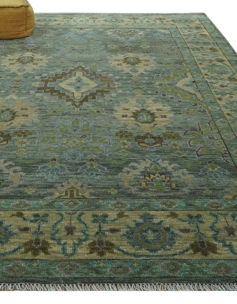 Antique look Green and Olive Hand Knotted Traditional Oushak 9x12 wool area rug - The Rug Decor