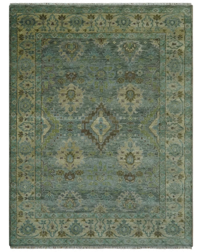 Antique look Green and Olive Hand Knotted Traditional Oushak 9x12 wool area rug - The Rug Decor