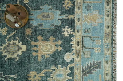 Antique look Green, Aqua and Beige Hand Knotted Traditional Oushak 8x10 wool area Rug - The Rug Decor