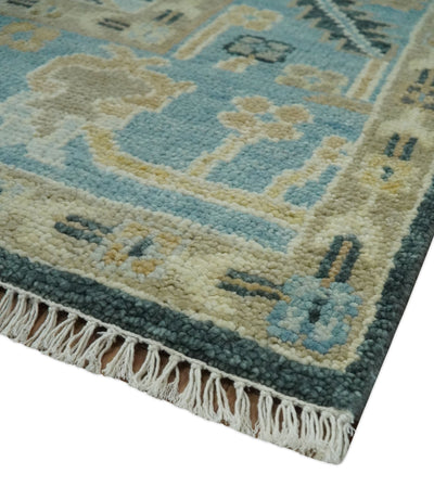 Antique look Green, Aqua and Beige Hand Knotted Traditional Oushak 8x10 wool area Rug - The Rug Decor