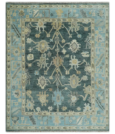 Antique look Green, Aqua and Beige Hand Knotted Traditional Oushak 8x10 wool area Rug - The Rug Decor