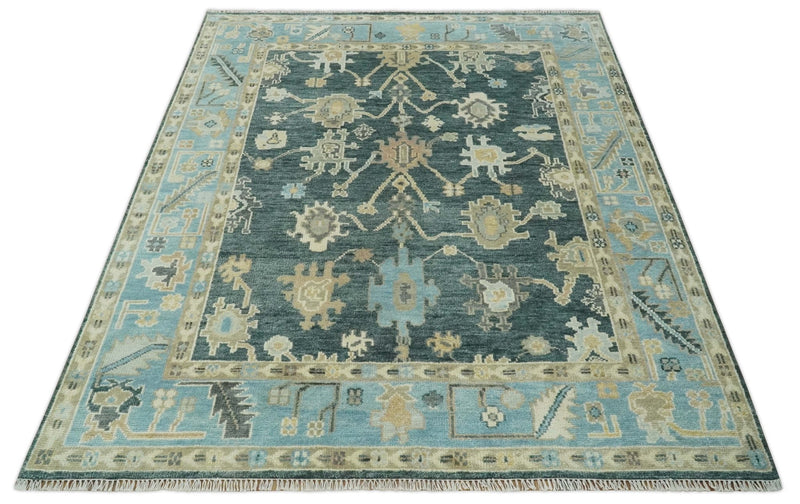 Antique look Green, Aqua and Beige Hand Knotted Traditional Oushak 8x10 wool area Rug - The Rug Decor