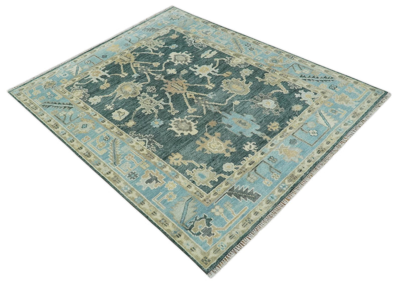 Antique look Green, Aqua and Beige Hand Knotted Traditional Oushak 8x10 wool area Rug - The Rug Decor