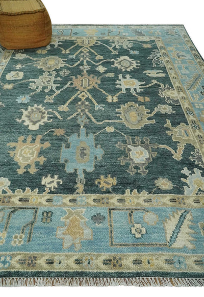 Antique look Green, Aqua and Beige Hand Knotted Traditional Oushak 8x10 wool area Rug - The Rug Decor