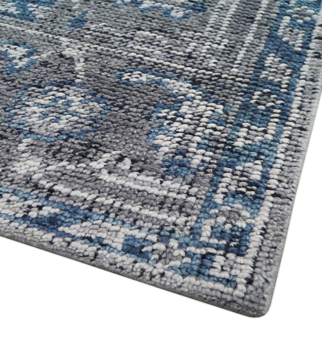 Antique Look Hand Knotted 8x10 Traditional Gray And Blue Wool Area Rug - The Rug Decor