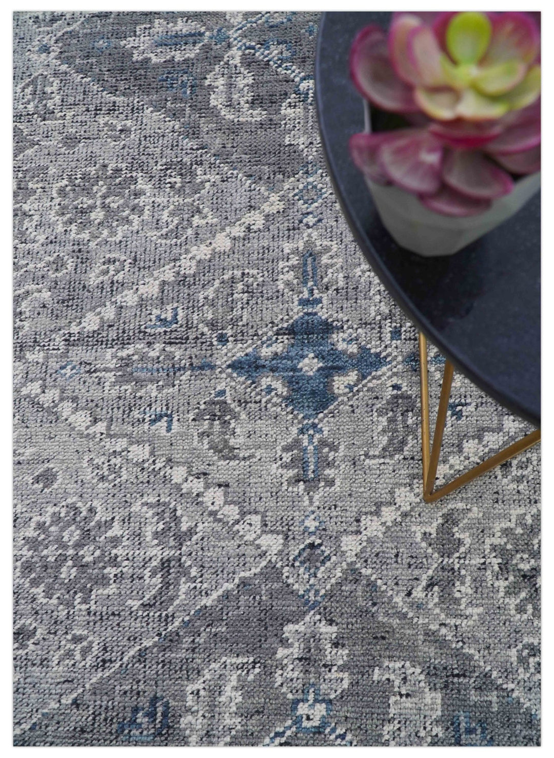 Antique Look Hand Knotted 8x10 Traditional Gray And Blue Wool Area Rug - The Rug Decor