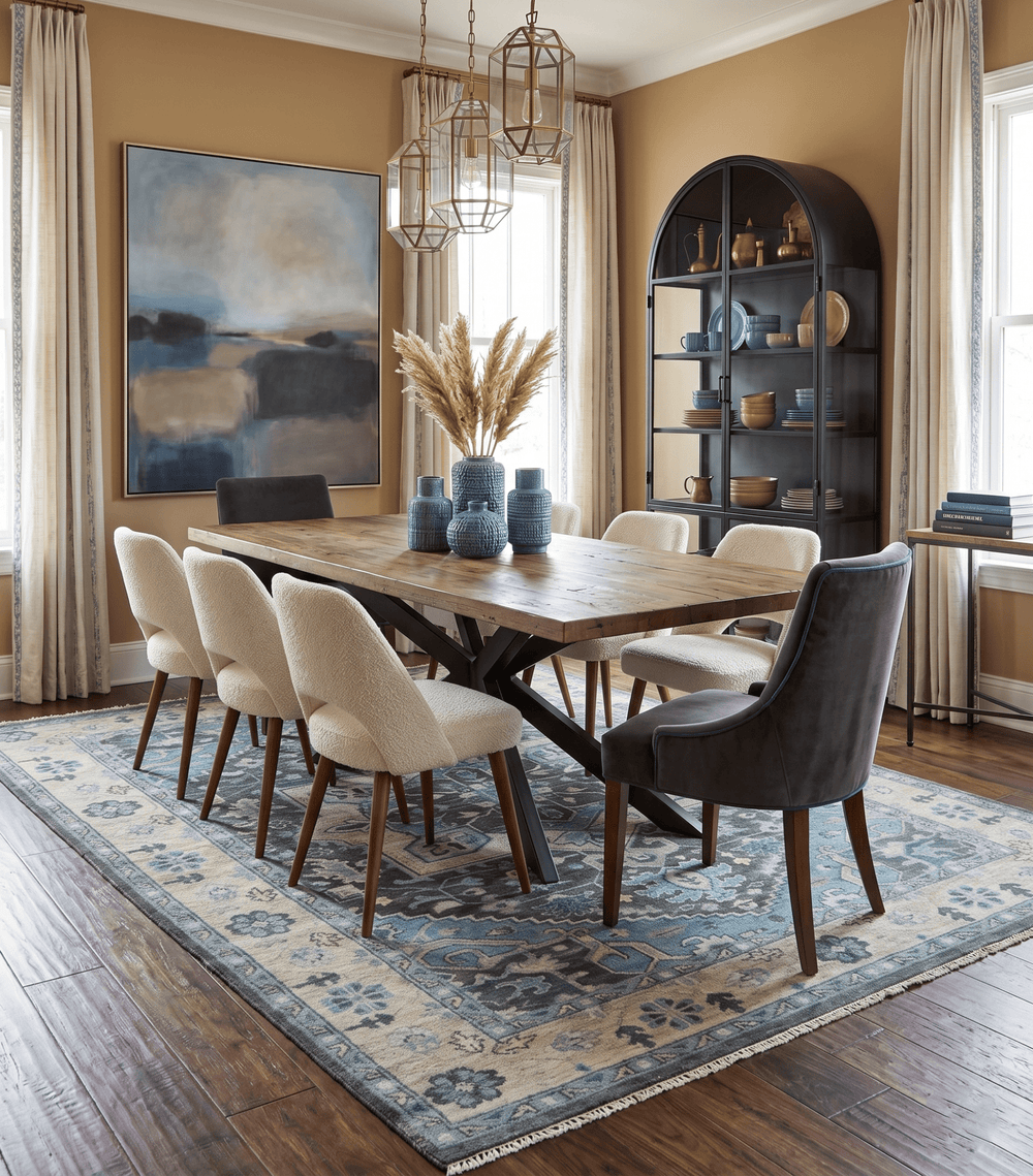 Antique look Hand Knotted Beige and Blue Traditional Heriz Wool Area Rug - The Rug Decor