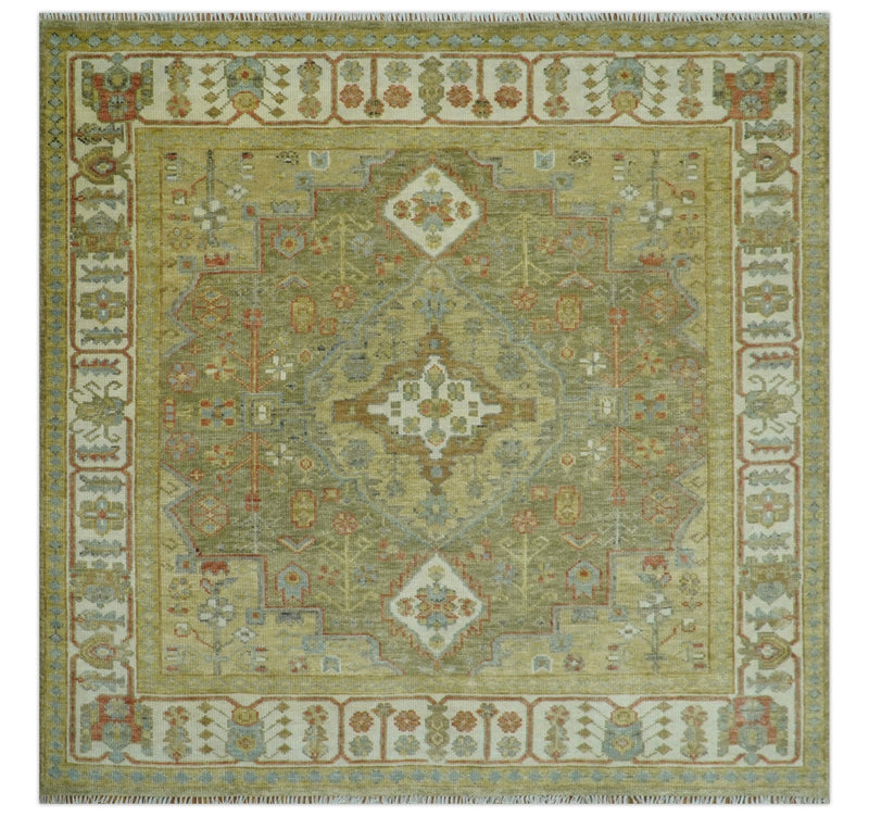 Antique Look Hand Knotted Medallion Olive and Ivory Vintage Style Wool Rug - The Rug Decor
