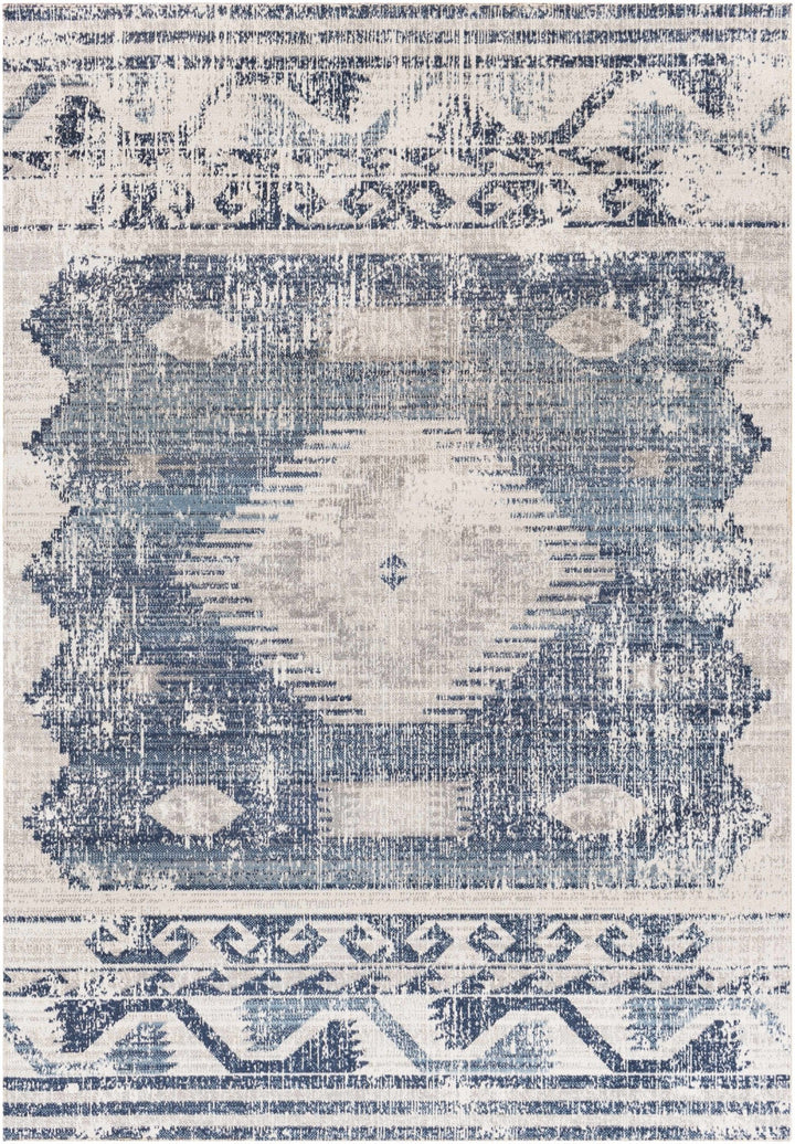Antique look Ivory and Blue Mamluk Design Outdoor safe Rug - The Rug Decor