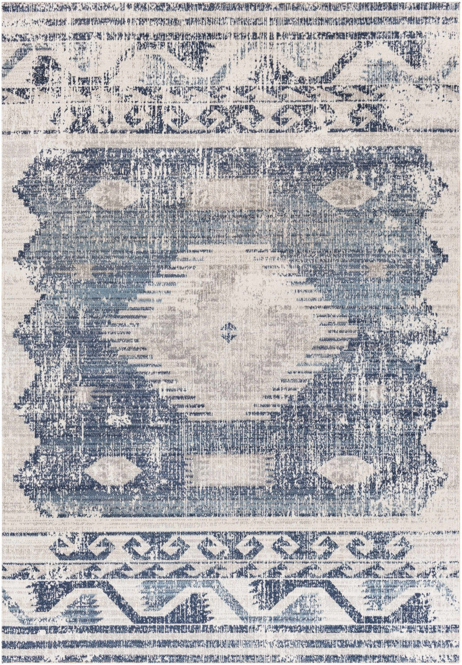Antique look Ivory and Blue Mamluk Design Outdoor safe Rug - The Rug Decor