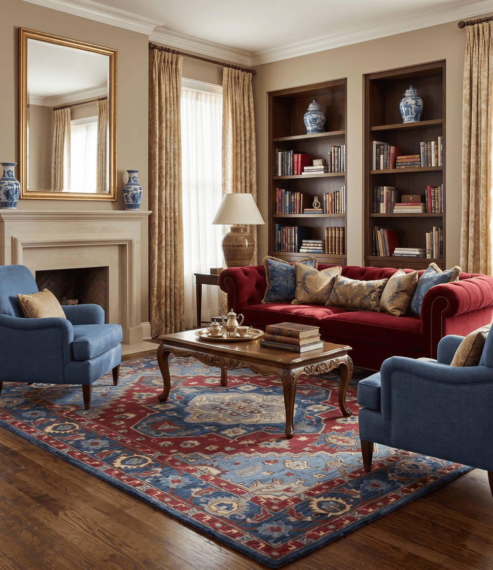 Antique look Maroon and Blue Hand Tufted Traditional Medallion wool Area Rug - The Rug Decor