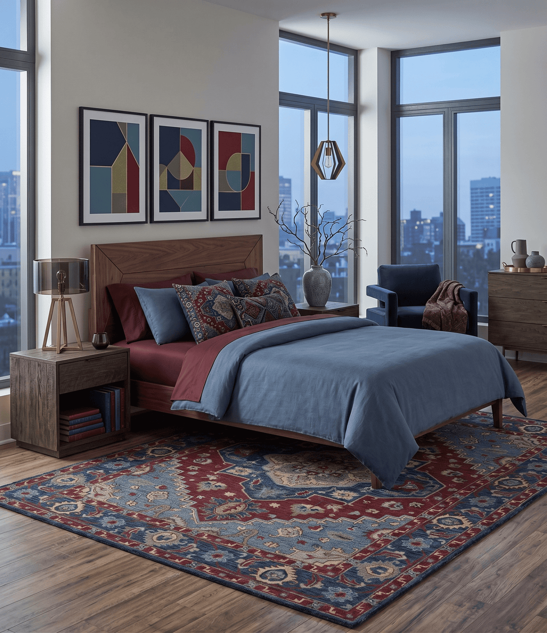 Antique look Maroon and Blue Hand Tufted Traditional Medallion wool Area Rug - The Rug Decor