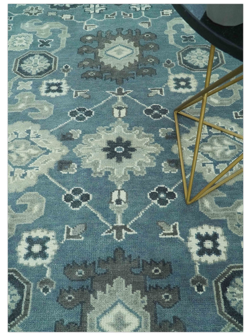 Antique look Shades of Teal and Ivory Traditional Oriental Oushak wool rug - The Rug Decor