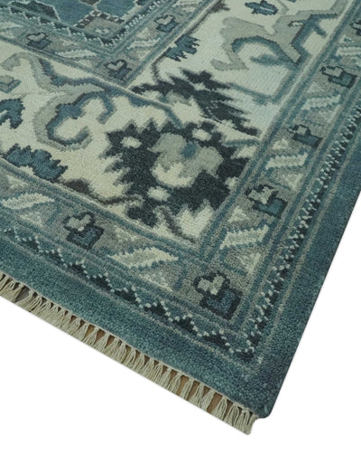 Antique look Shades of Teal and Ivory Traditional Oriental Oushak wool rug - The Rug Decor