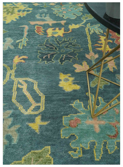 Antique look Teal and Olive 9x12 Hand Knotted Traditional Oushak wool rug - The Rug Decor