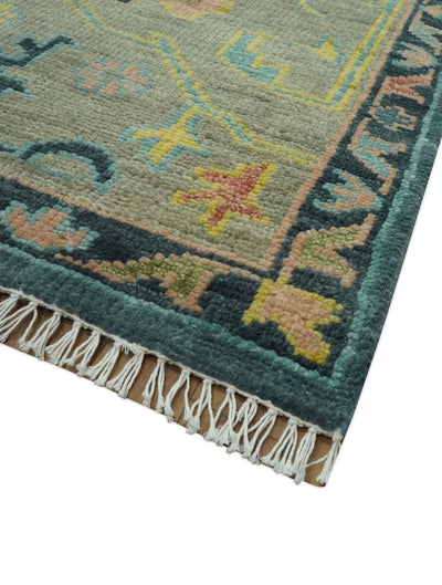 Antique look Teal and Olive 9x12 Hand Knotted Traditional Oushak wool rug - The Rug Decor