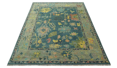 Antique look Teal and Olive 9x12 Hand Knotted Traditional Oushak wool rug - The Rug Decor