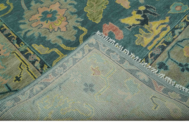 Antique look Teal and Olive Hand Knotted Traditional Oushak Custom Made wool rug - The Rug Decor