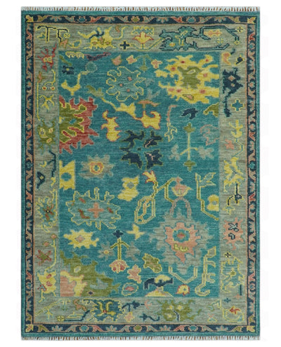 Antique look Teal and Olive Hand Knotted Traditional Oushak Custom Made wool rug - The Rug Decor