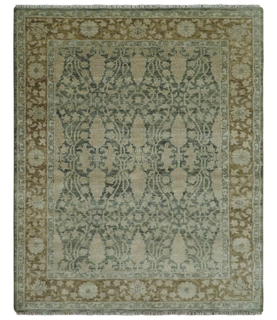 Antique look vintage style 8x10 Green, Beige and Brown traditional Hand Knotted wool rug - The Rug Decor