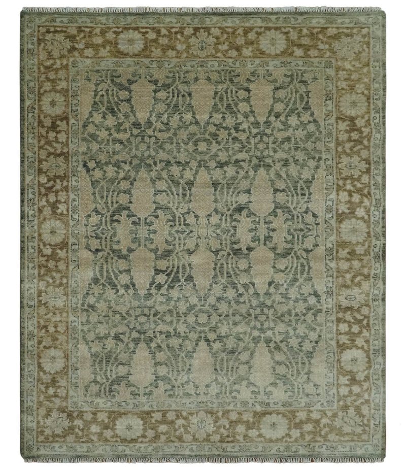 Antique look vintage style 8x10 Green, Beige and Brown traditional Hand Knotted wool rug - The Rug Decor