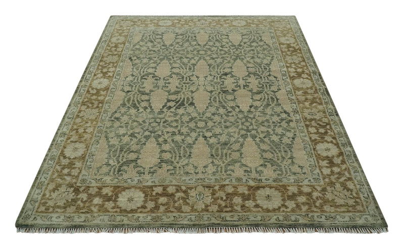 Antique look vintage style 8x10 Green, Beige and Brown traditional Hand Knotted wool rug - The Rug Decor