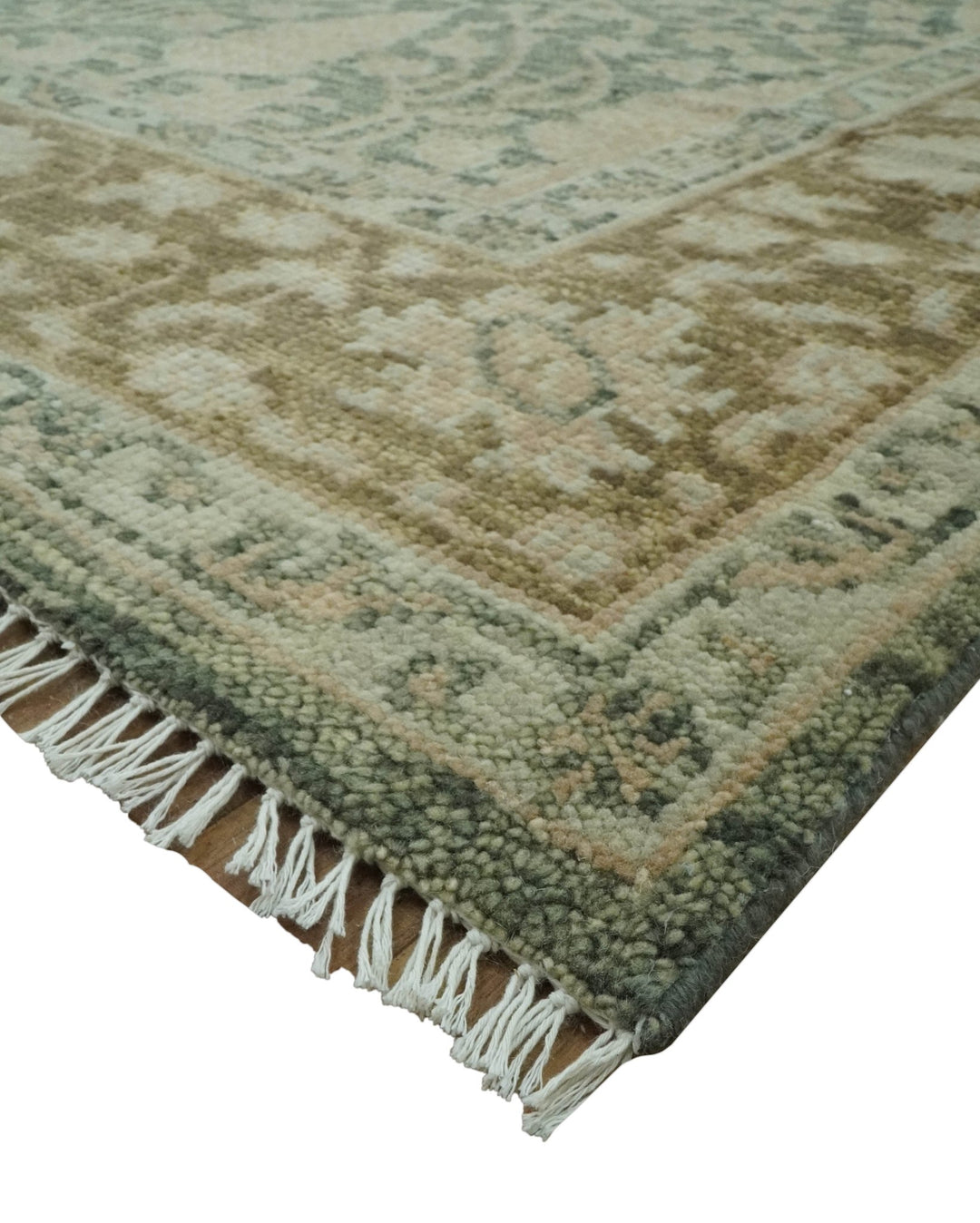 Antique look vintage style Green, Beige and Brown traditional Hand Knotted Multi Size wool rug - The Rug Decor