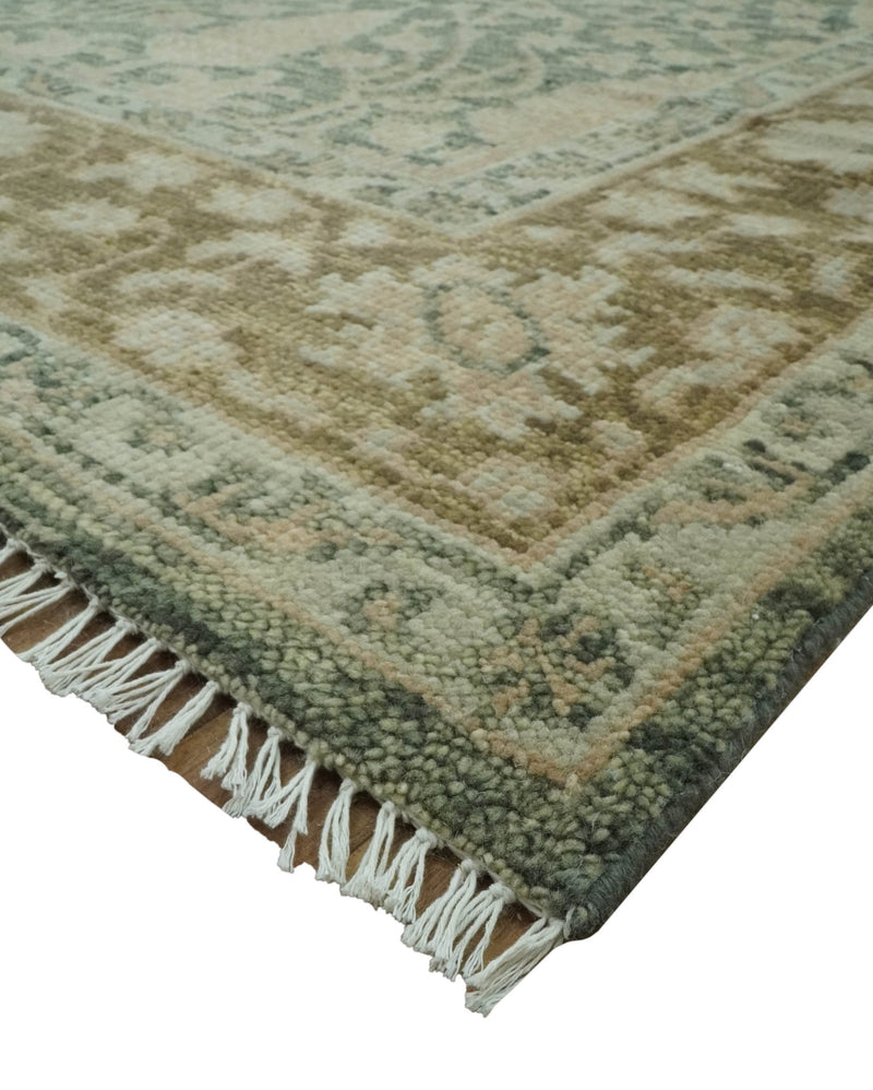 Antique look vintage style Green, Beige and Brown traditional Hand Knotted Multi Size wool rug - The Rug Decor
