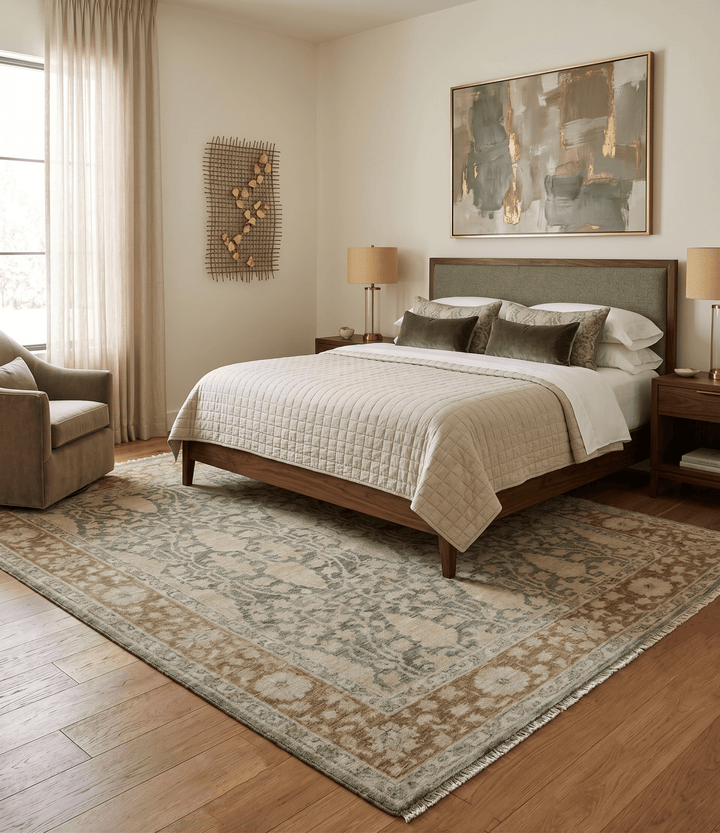 Antique look vintage style Green, Beige and Brown traditional Hand Knotted Multi Size wool rug - The Rug Decor