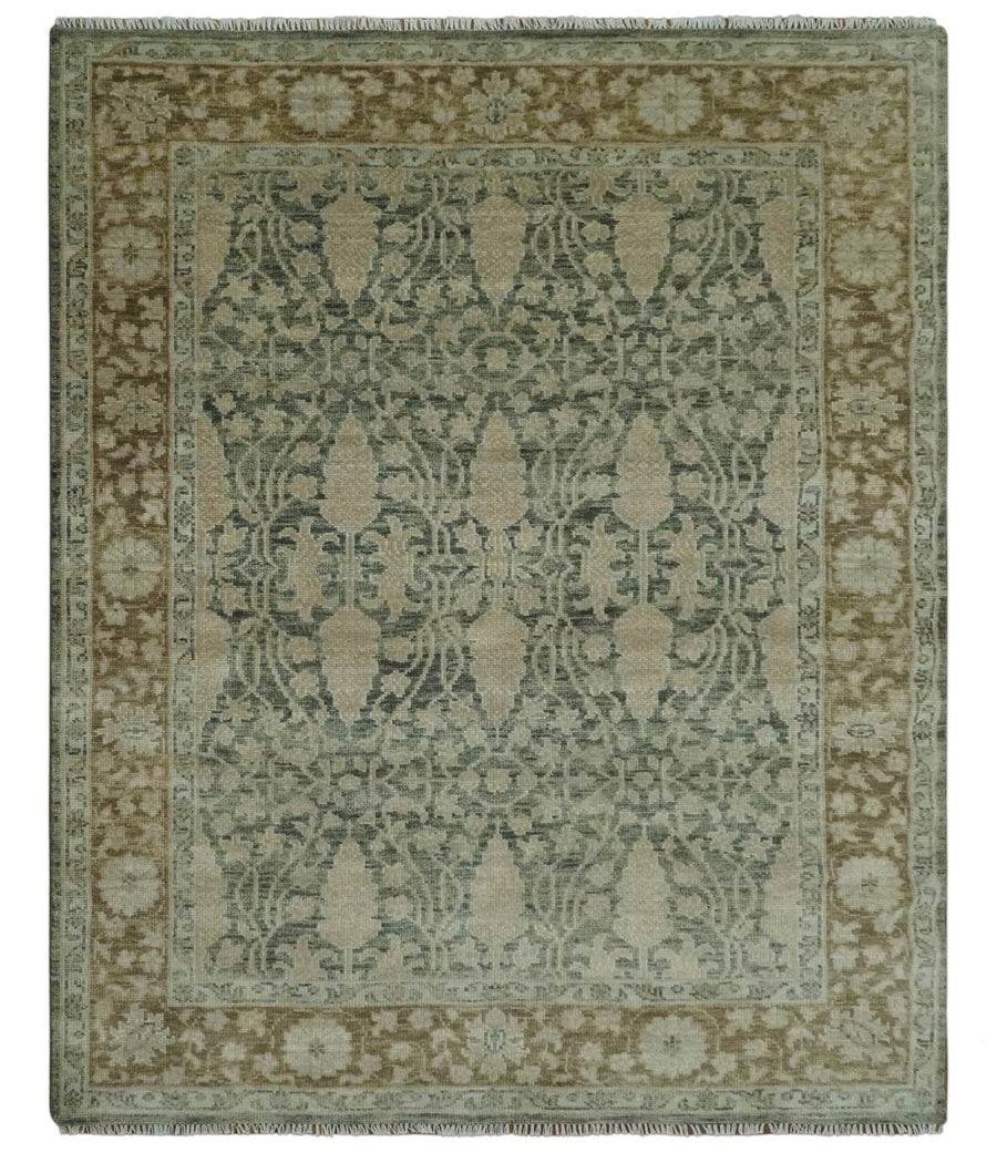 Antique look vintage style Green, Beige and Brown traditional Hand Knotted Multi Size wool rug - The Rug Decor