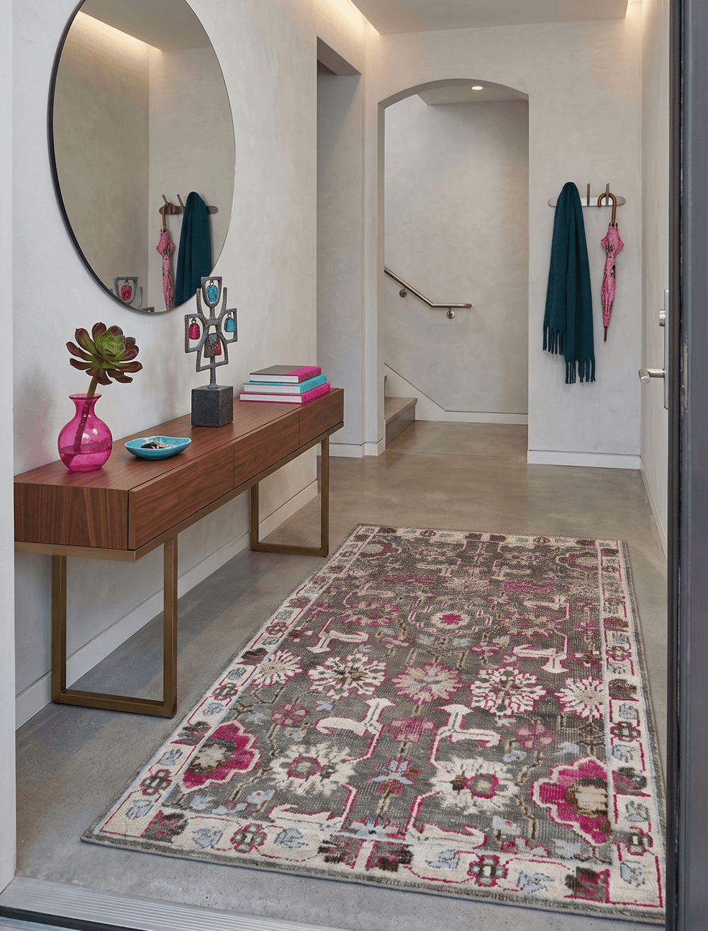 Antique Moss Green 5x8 Hand Knotted Beige and Pink Bamboo Silk Area Rug - The Rug Decor