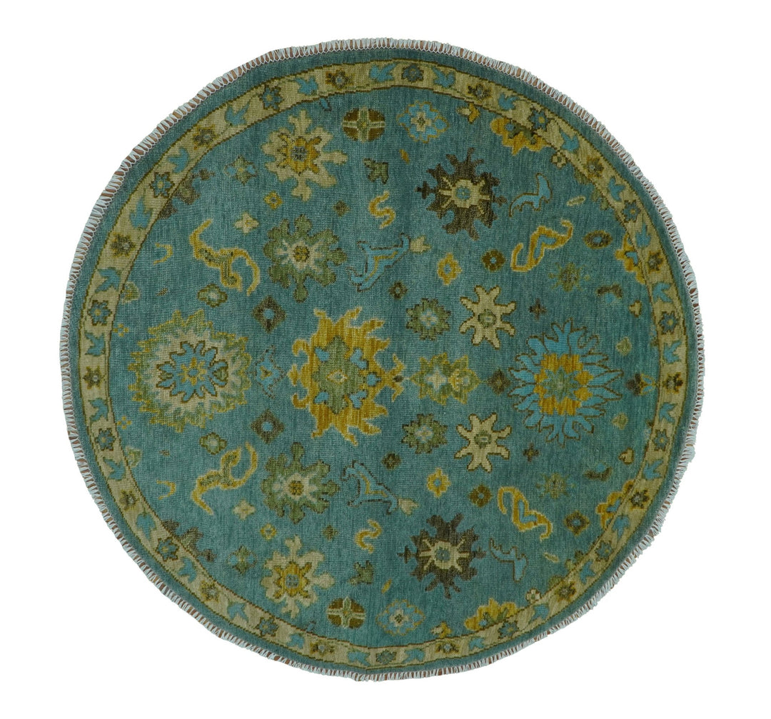 Antique Moss Green and Blue Wool Hand Knotted Traditional Oriental Oushak Multi size Wool Area Rug - The Rug Decor