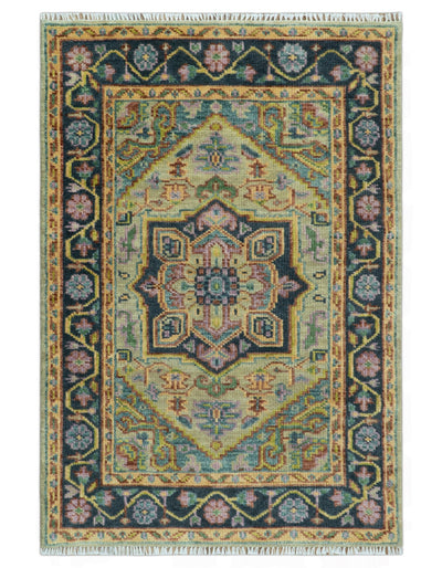 Antique Moss Green and Pink Traditional Multi Size Wool Area Rug - The Rug Decor