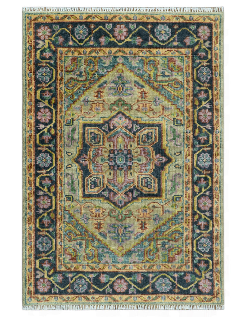 Antique Moss Green and Pink Traditional Multi Size Wool Area Rug - The Rug Decor